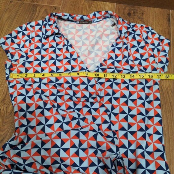 J. McLaughlin Womens Geometric Print SS Wrap Dress Size M Red/Blue Casual Preppy - Picture 11 of 12